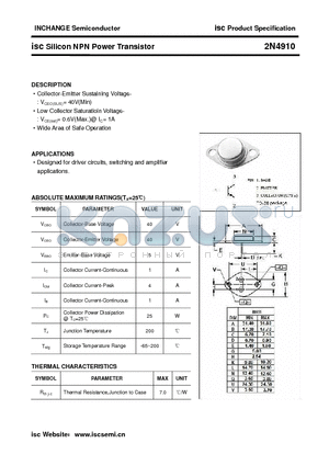 2N4910 datasheet - isc Silicon NPN Power Transistor