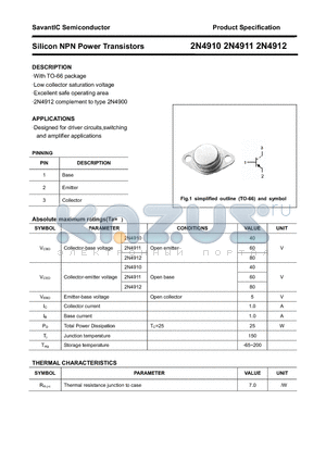 2N4910 datasheet - Silicon NPN Power Transistors