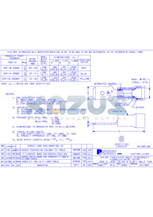 DNF14-250M datasheet - NYLON INSULATED MALE DISCONNECT FUNNELED WIRE ENTRY  .250 X .032 (6.35 X 0.81) MALE TAB