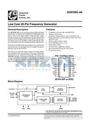 AV9155C-44CW20 datasheet - Low Cost 20-Pin Frequency Generator