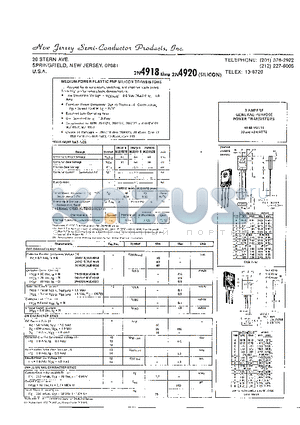 2N4919 datasheet - MEDIUM-POWER PLASTIC PNP SILICON TRANSISTORS