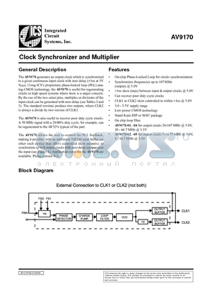 AV9170-01CN8 datasheet - Clock Synchronizer and Multiplier