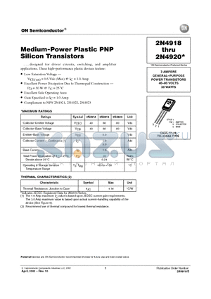 2N4920 datasheet - GENERAL.PURPOSE POWER TRANSISTORS