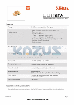 DNK1105W datasheet - Surface Mount IRED/Dome Lens Type