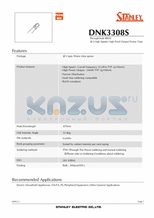 DNK3308S datasheet - Through-hole IRED/3 High Speed, High Total Output Power Type