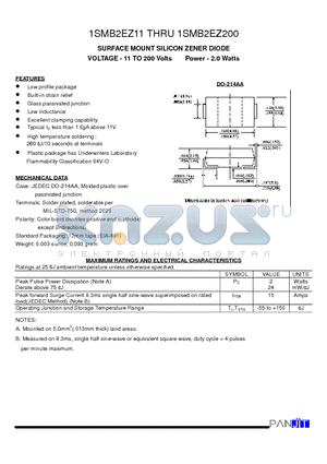 1SMB2EZ160 datasheet - SURFACE MOUNT SILICON ZENER DIODE(VOLTAGE - 11 TO 200 Volts Power - 2.0 Watts)