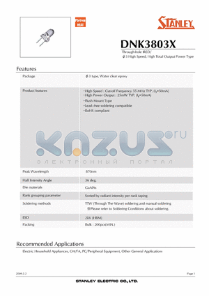 DNK3803X datasheet - Through-hole IRED/3 High Speed, High Total Output Power Type