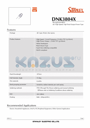 DNK3804X datasheet - Through-hole IRED/3 High Speed, High Total Output Power Type