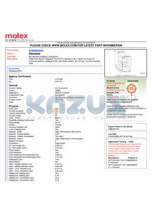 760640001 datasheet - Small Form-factor Pluggable Plus (SFP) Stacked 2-by-1 Multi-Port Press Fit Connector without Lightpipe Ports, EMI Metal Gasket, 40 Circuits