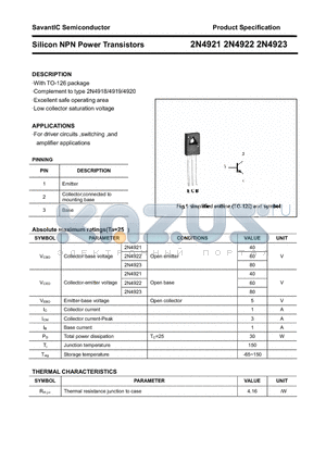 2N4922 datasheet - Silicon NPN Power Transistors