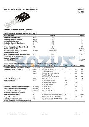 2N4923 datasheet - NPN SILICON EPITAXIAL TRANSISTOR