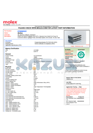 760685001 datasheet - Small Form-factor Pluggable Plus (SFP) Stacked 2-by-6 Multi-Port Press Fit Connector without Lightpipe Ports, EMI Metal Gasket, 240 Circuits, Tin (Sn) Tails