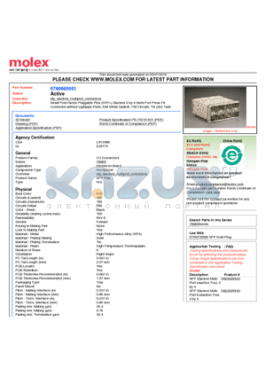 760665001 datasheet - Small Form-factor Pluggable Plus (SFP) Stacked 2-by-4 Multi-Port Press Fit Connector without Lightpipe Ports, EMI Metal Gasket, 160 Circuits, Tin (Sn) Tails