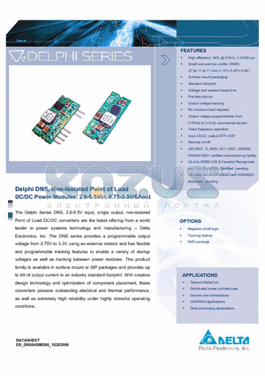 DNL04S0A0S10NFD datasheet - Delphi DNS, Non-Isolated Point of Load DC/DC Power Modules: 2.8-5.5Vin, 0.75-3.3V/6Aout