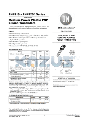 2N4918_04 datasheet - Medium-Power Plastic PNP Silicon Transistors