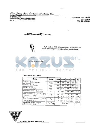 2N4930 datasheet - HIGH-VOLTAGE PNP SILICON ANNULAR TRANSISTORS