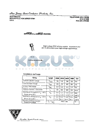 2N4931 datasheet - HIGH-VOLTAGE PNP SILICON ANNULAR TRANSISTORS