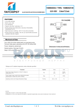 1SMB2EZ12 datasheet - GLASS PASSIVATED JUNCTION SILICON ZENER DIODES