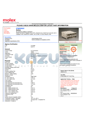 760920001 datasheet - Small Form-factor Pluggable Plus (SFP) Stacked 2-by-4 Multi-Port Connector with 4 Lightpipe Ports