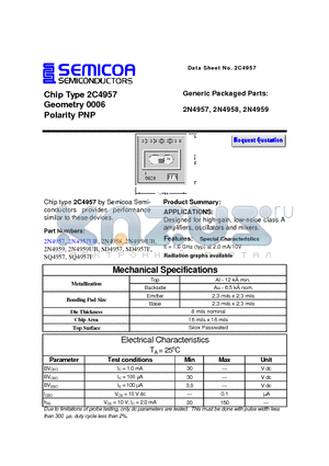 2N4959 datasheet - Chip Type 2C4957 Geometry 0006 Polarity PNP