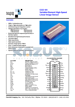 CCD181DC datasheet - Variable-Element High-Speed Linear Image Sensor