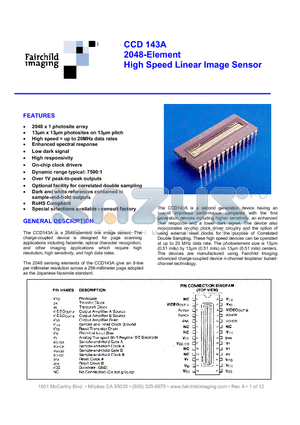CCD143A datasheet - 2048-Element High Speed Linear Image Sensor