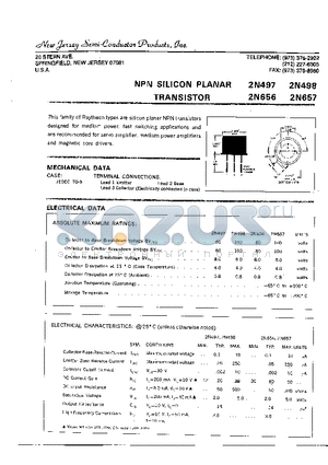 2N497 datasheet - NPN SILICON PLANAR TRANSISTOR