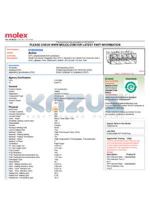 760935002 datasheet - Small Form-factor Pluggable Plus (SFP) Stacked 2-by-5 Multi-Port Connector with 2 Inner Lightpipe Ports