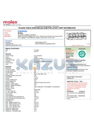 760945002 datasheet - Small Form-factor Pluggable Plus (SFP) Stacked 2-by-6 Multi-Port Connector with 2 Inner Lightpipe Ports