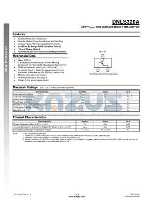 DNLS320A datasheet - LOW VCE(SAT) NPN SURFACE MOUNT TRANSISTOR