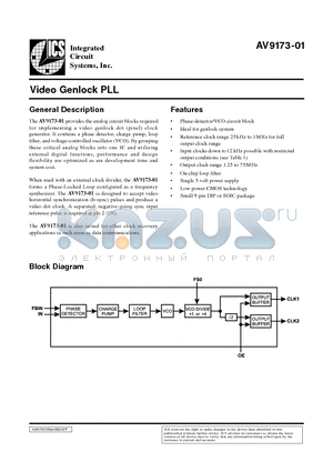 AV9173-01CS08 datasheet - Video Genlock PLL