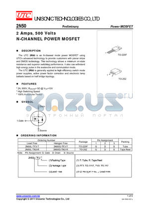 2N50 datasheet - 2 Amps, 500 Volts N-CHANNEL POWER MOSFET