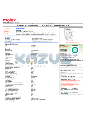 76100-5001 datasheet - Small Form-factor Pluggable Plus (SFP) Stacked 2-by-1 Multi-Port Press Fit Connector without Lightpipe Ports, Elastomeric Gasket, 40 Circuits, Tin (Sn) Tails