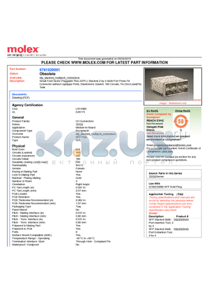 761020001 datasheet - Small Form-factor Pluggable Plus (SFP) Stacked 2-by-4 Multi-Port Press Fit Connector without Lightpipe Ports