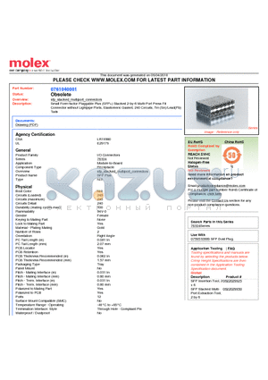 761040001 datasheet - Small Form-factor Pluggable Plus (SFP) Stacked 2-by-6 Multi-Port Press Fit Connector without Lightpipe Ports