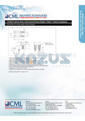 7612D2-2 datasheet - 2mm x 5mm Dual Position Bright Pipes Optical Lightpipes