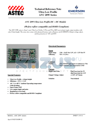 AVC06S04 datasheet - Ultra Low Profile DC - DC Module (Pb-free reflow compatible and ROHS Compliant)