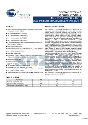 CY7C024E datasheet - 4K x 16/18 and 8K x 16/18 Dual-Port Static RAM with SEM, INT, BUSY