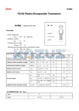 AV965 datasheet - TO-92 Plastic-Encapsulate Transistors