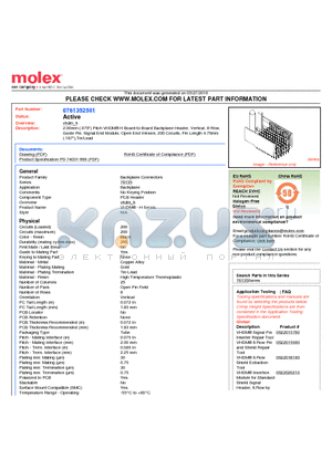 76135-2501 datasheet - 2.00mm (.079) Pitch VHDM^ H Board-to-Board Backplane Header, Vertical, 8-Row, Guide Pin, Signal End Module, Open End Version, 200 Circuits