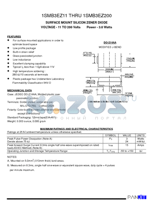 1SMB3EZ12 datasheet - SURFACE MOUNT SILICON ZENER DIODE(VOLTAGE - 11 TO 200 Volts Power - 3.0 Watts)