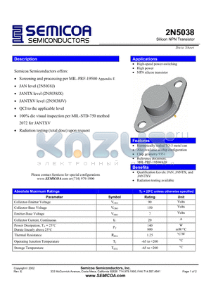 2N5038 datasheet - Silicon NPN Transistor