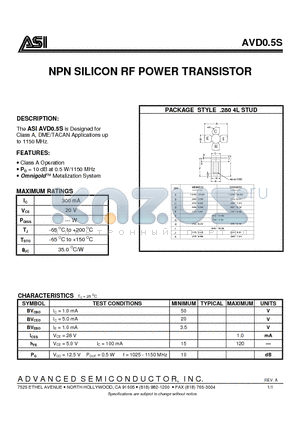 AVD0.5S datasheet - NPN SILICON RF POWER TRANSISTOR