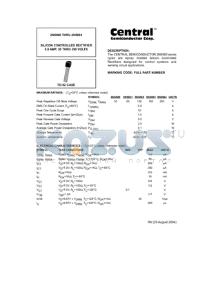 2N5062 datasheet - SILICON CONTROLLED RECTIFIER 0.8 AMP, 30 THRU 200 VOLTS