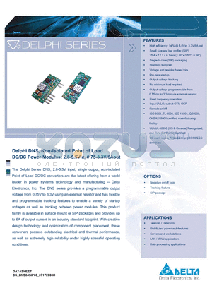 DNS04S0A0S06NFD_08 datasheet - Delphi DNS, Non-Isolated Point of Load DC/DC Power Modules: 2.8-5.5Vin, 0.75-3.3V/6Aout