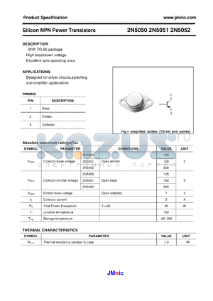 2N5052 datasheet - Silicon NPN Power Transistors