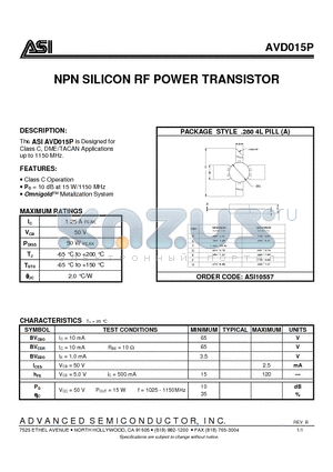 AVD015P datasheet - NPN SILICON RF POWER TRANSISTOR