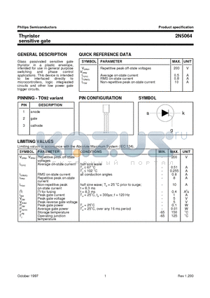 2N5064 datasheet - Thyristor sensitive gate