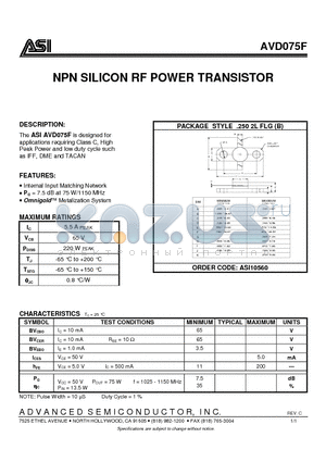 AVD075F datasheet - NPN SILICON RF POWER TRANSISTOR