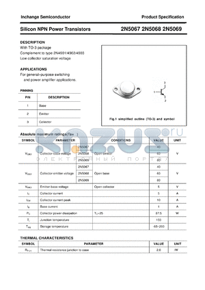 2N5067 datasheet - Silicon NPN Power Transistors